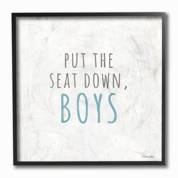 The Stupell Home Decor Collection Black White and Blue Put The Seat Down Boys Wood Grain Look Black Framed Giclee Texturized Art