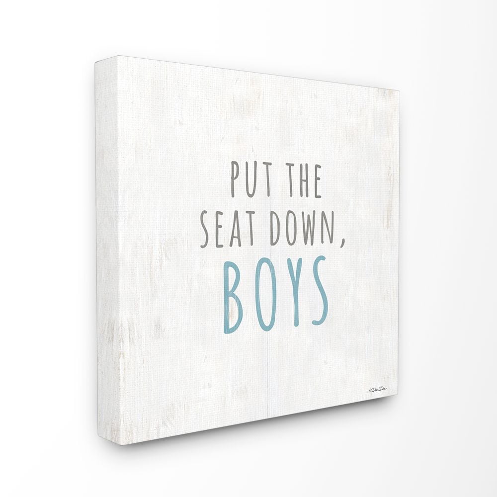 The Stupell Home Decor Collection Black White and Blue Put The Seat Down Boys Wood Grain Look XL Canvas Wall Art