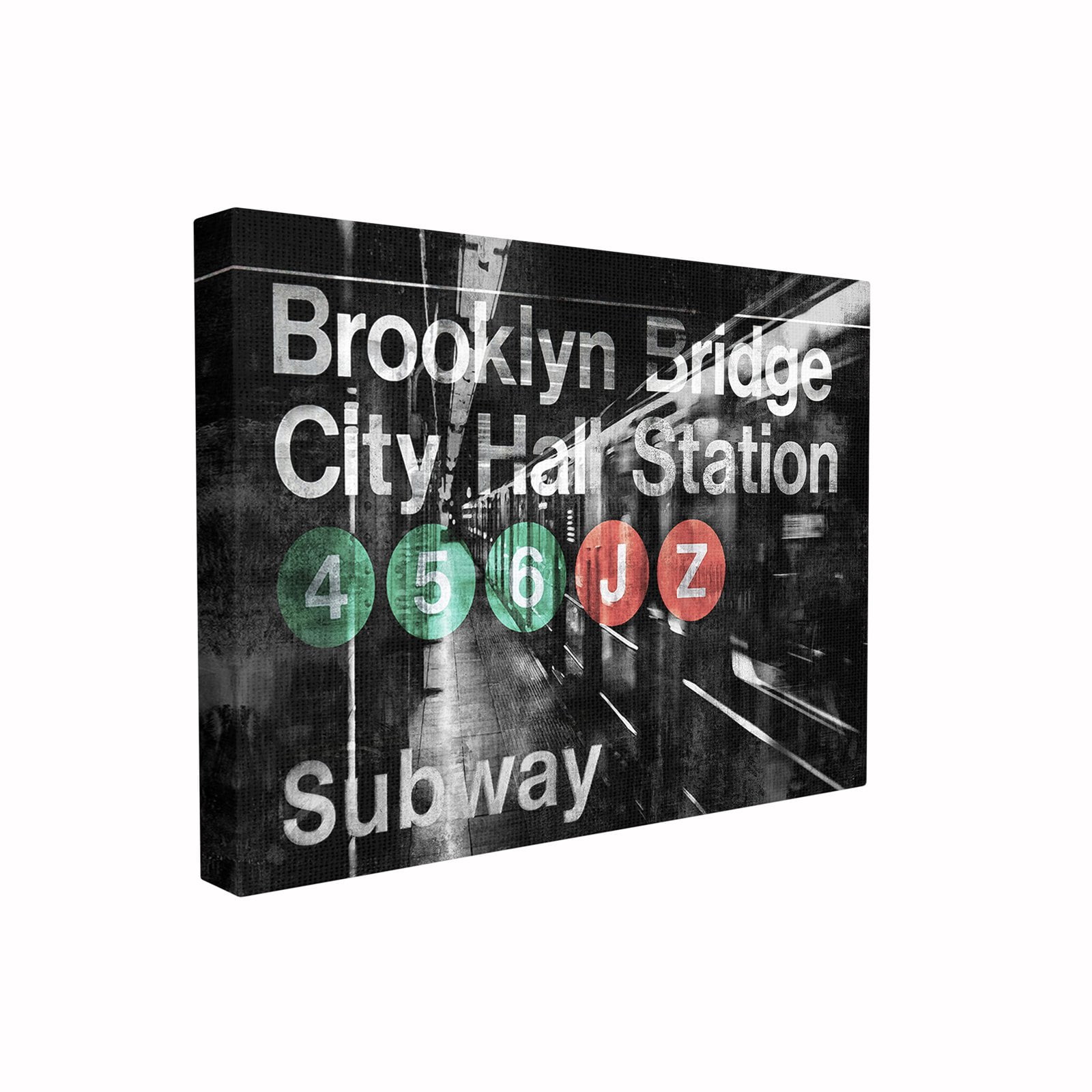 The Stupell Home Decor Collection Black and Grey Brooklyn Bridge Sign with Subway Photography XXL Stretched Canvas Wall Art, 30 x 1.5 x 40