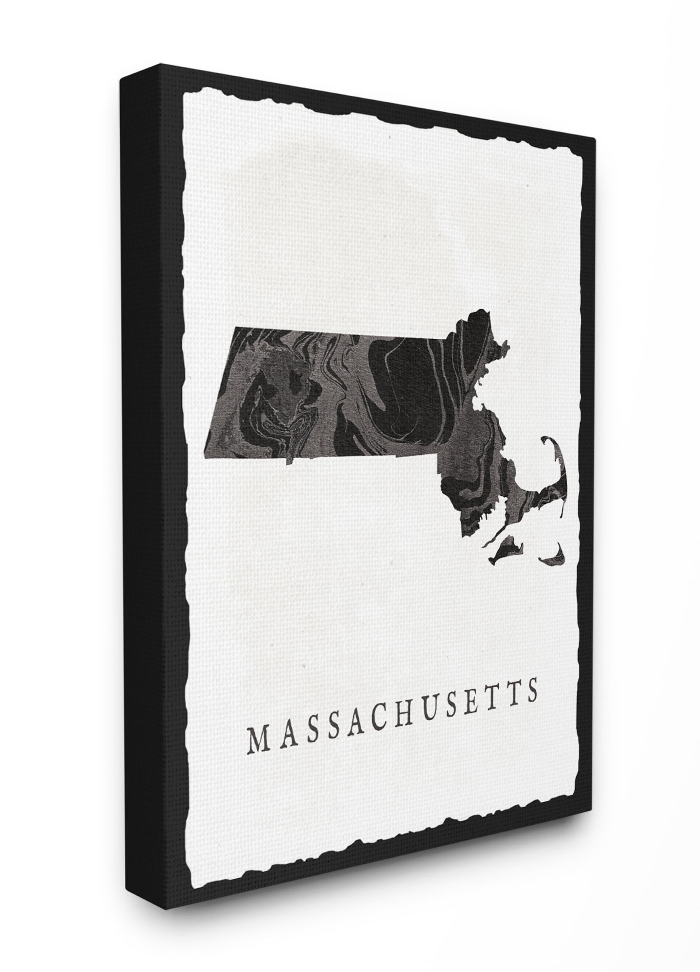 The Stupell Home Decor Collection Black and Grey Marbled Massachusetts State Silhouette Oversized Stretched Canvas Wall Art, 24 x 1.5 x 30