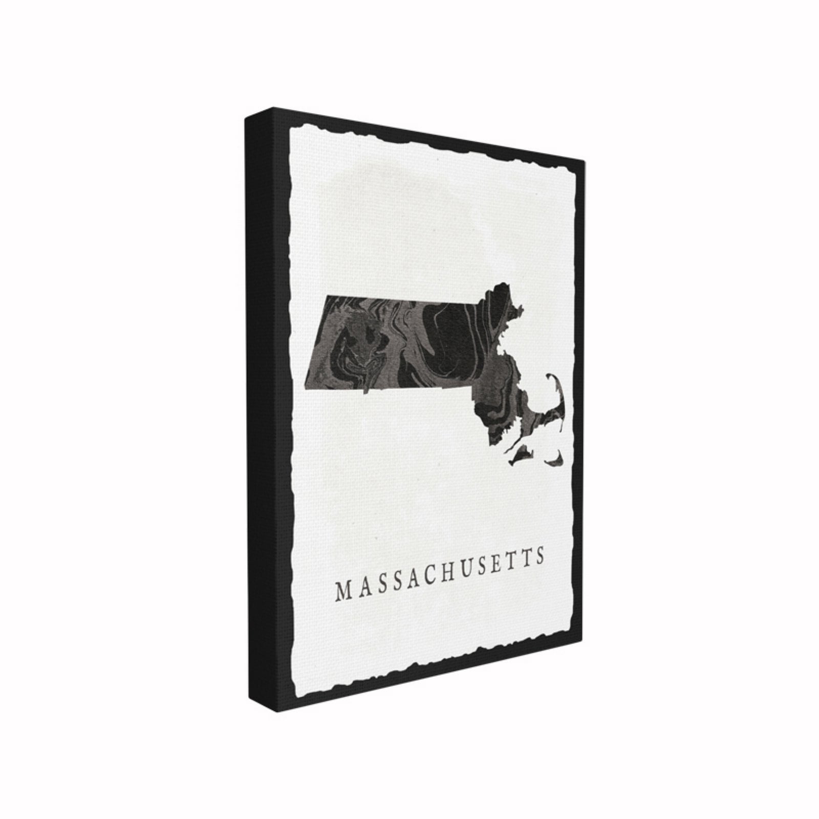 The Stupell Home Decor Collection Black and Grey Marbled Massachusetts State Silhouette XXL Stretched Canvas Wall Art, 30 x 1.5 x 40