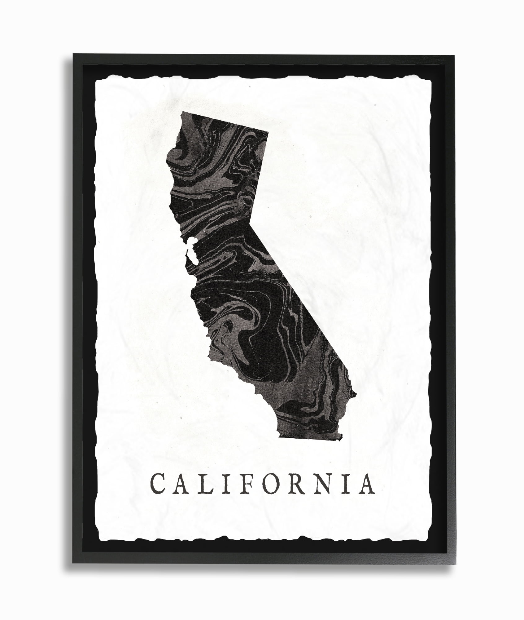 Black and Gray Marbled California State Silhouette Framed Canvas Art, 16 x 20