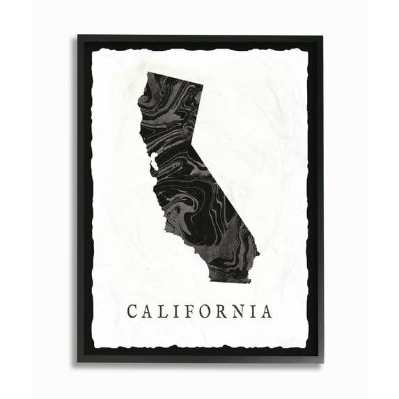 The Stupell Home Decor Collection Black and Grey Marbled Paper California State Silhouette Oversized Framed Giclee Texturized Art, 16 x 1.5 x 20