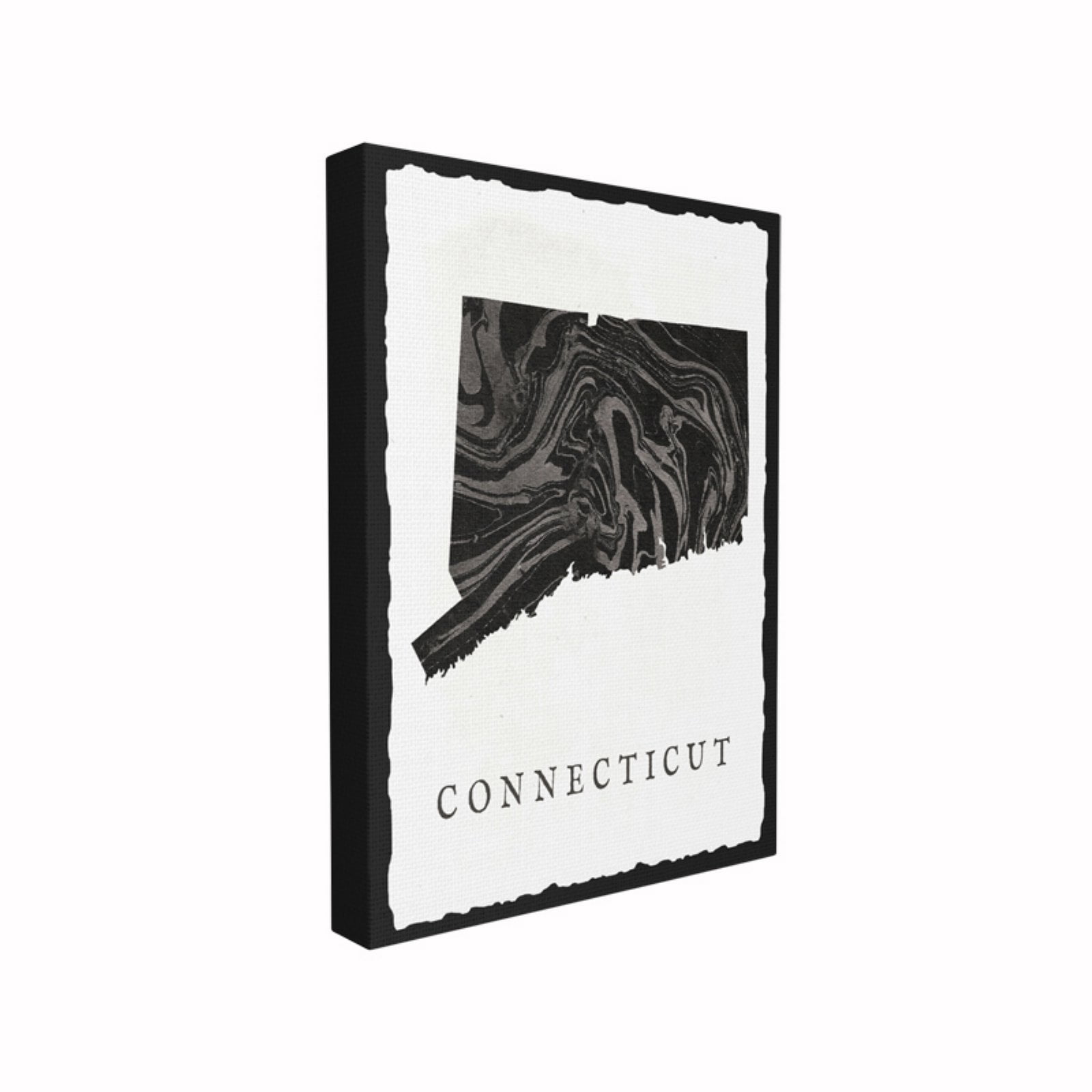 The Stupell Home Decor Collection Black and Grey Marbled Paper Connecticut State Silhouette Oversized Stretched Canvas Wall Art, 24 x 1.5 x 30