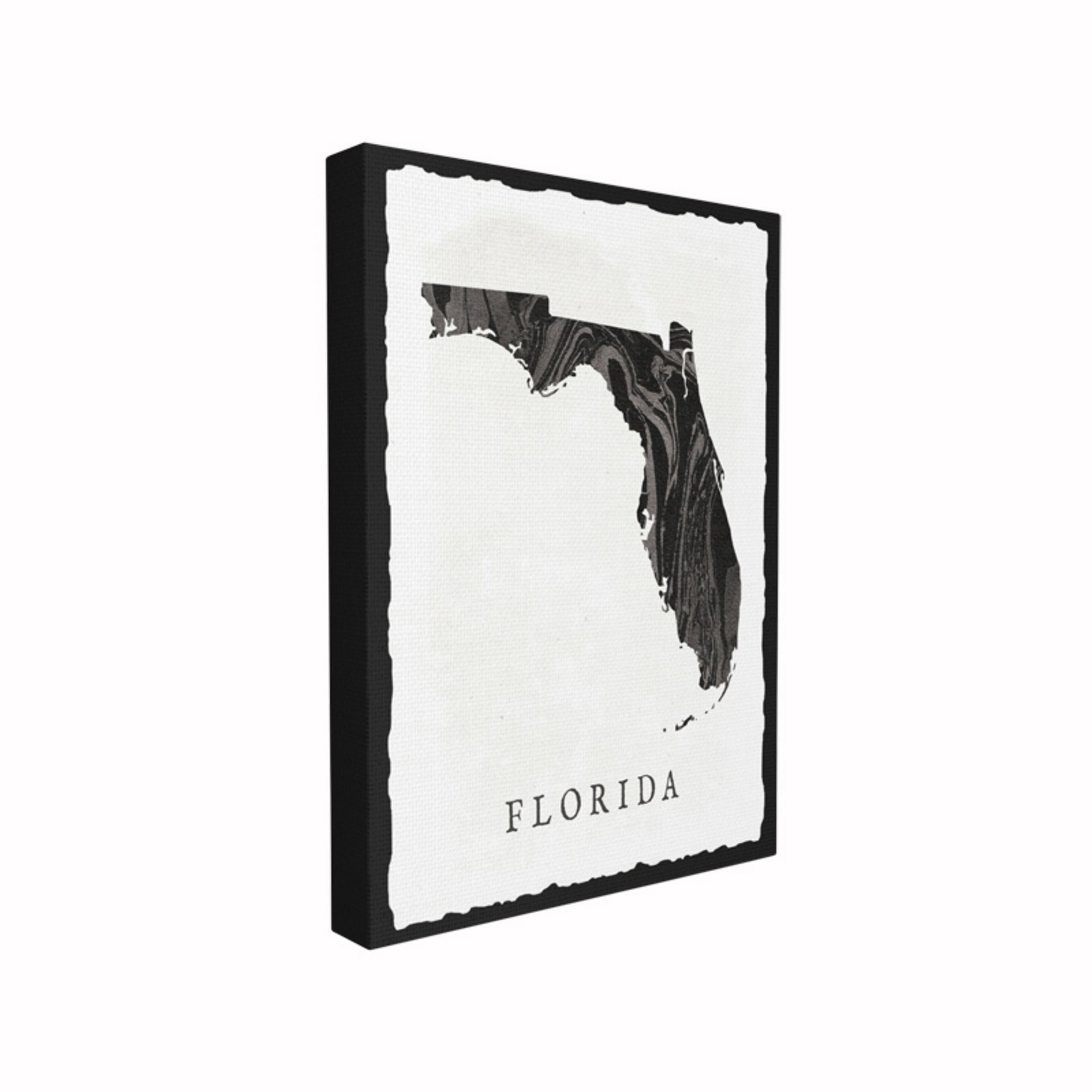 The Stupell Home Decor Collection Black and Grey Marbled Paper Florida State Silhouette Oversized Stretched Canvas Wall Art, 24 x 1.5 x 30