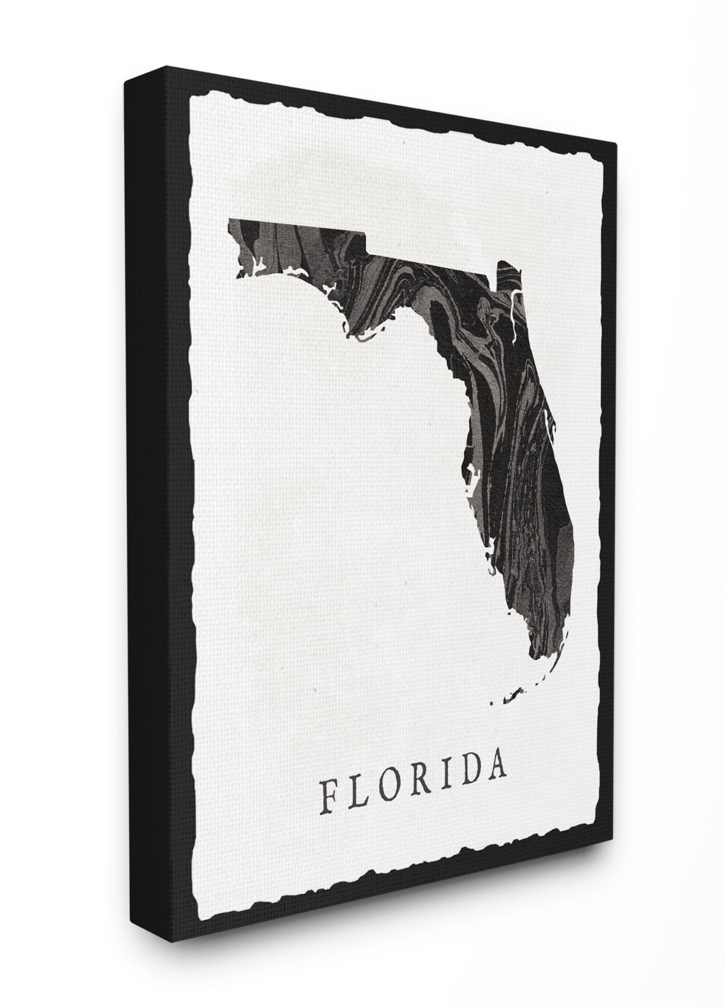 The Stupell Home Decor Collection Black and Grey Marbled Paper Florida State Silhouette XXL Stretched Canvas Wall Art, 30 x 1.5 x 40
