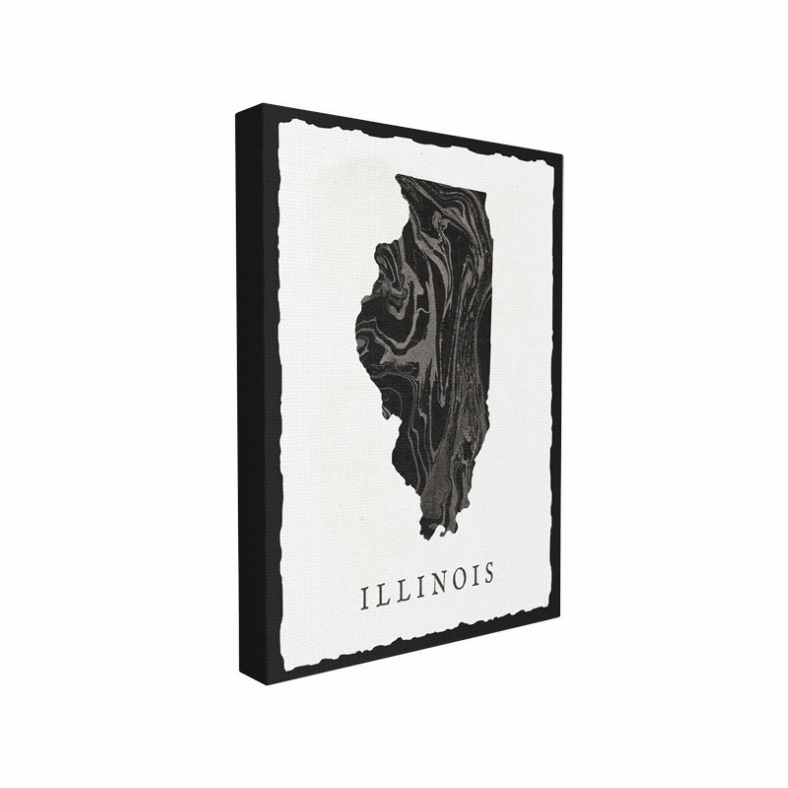 The Stupell Home Decor Collection Black and Grey Marbled Paper Illinois State Silhouette Framed Giclee Texturized Art, 11 x 1.5 x 14