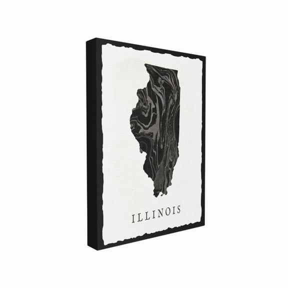 The Stupell Home Decor Collection Black and Grey Marbled Paper Illinois State Silhouette Stretched Canvas Wall Art, 16 x 1.5 x 20