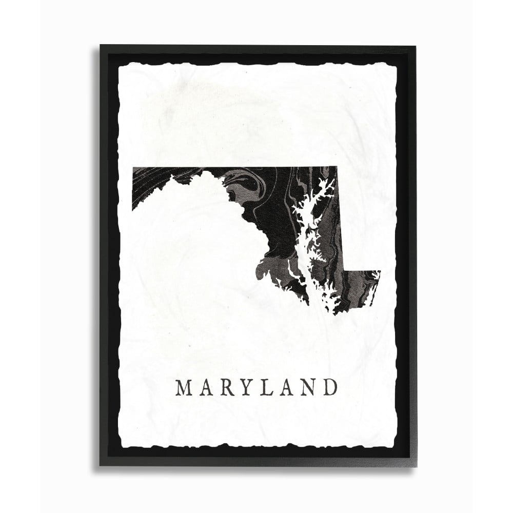 The Stupell Home Decor Collection Black and Grey Marbled Paper Maryland State Silhouette Framed Giclee Texturized Art, 11 x 1.5 x 14