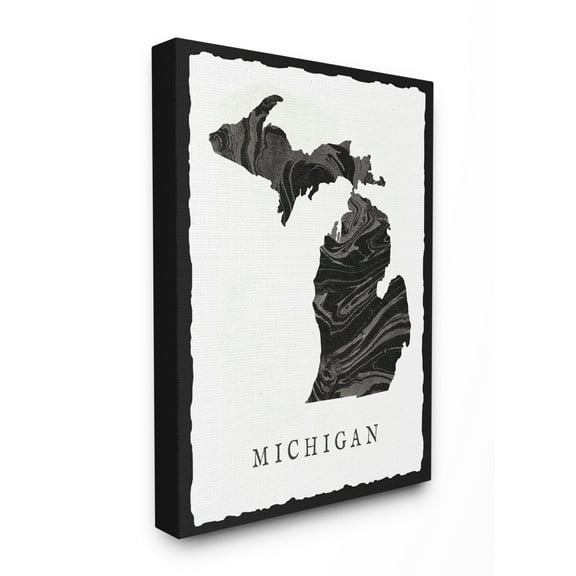 The Stupell Home Decor Collection Black and Grey Marbled Paper Michigan State Silhouette Stretched Canvas Wall Art, 16 x 1.5 x 20