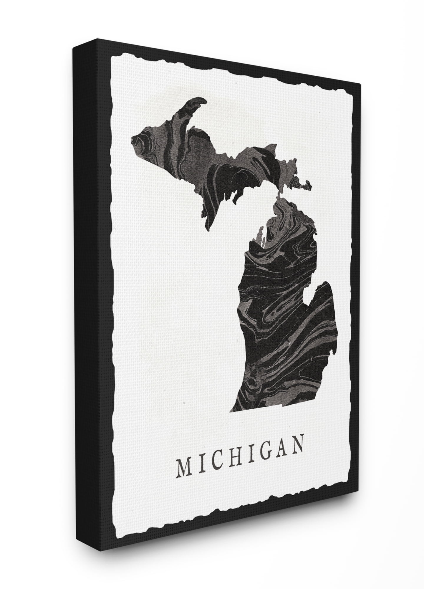 The Stupell Home Decor Collection Black and Grey Marbled Paper Michigan State Silhouette XXL Stretched Canvas Wall Art, 30 x 1.5 x 40