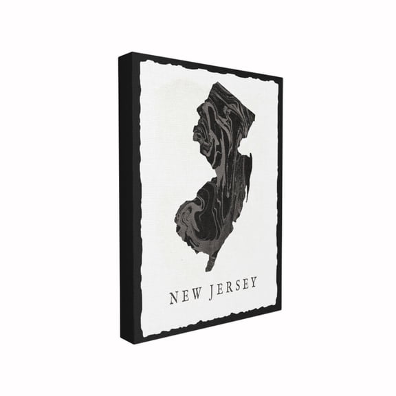 The Stupell Home Decor Collection Black and Grey Marbled Paper New Jersey State Silhouette Stretched Canvas Wall Art, 16 x 1.5 x 20