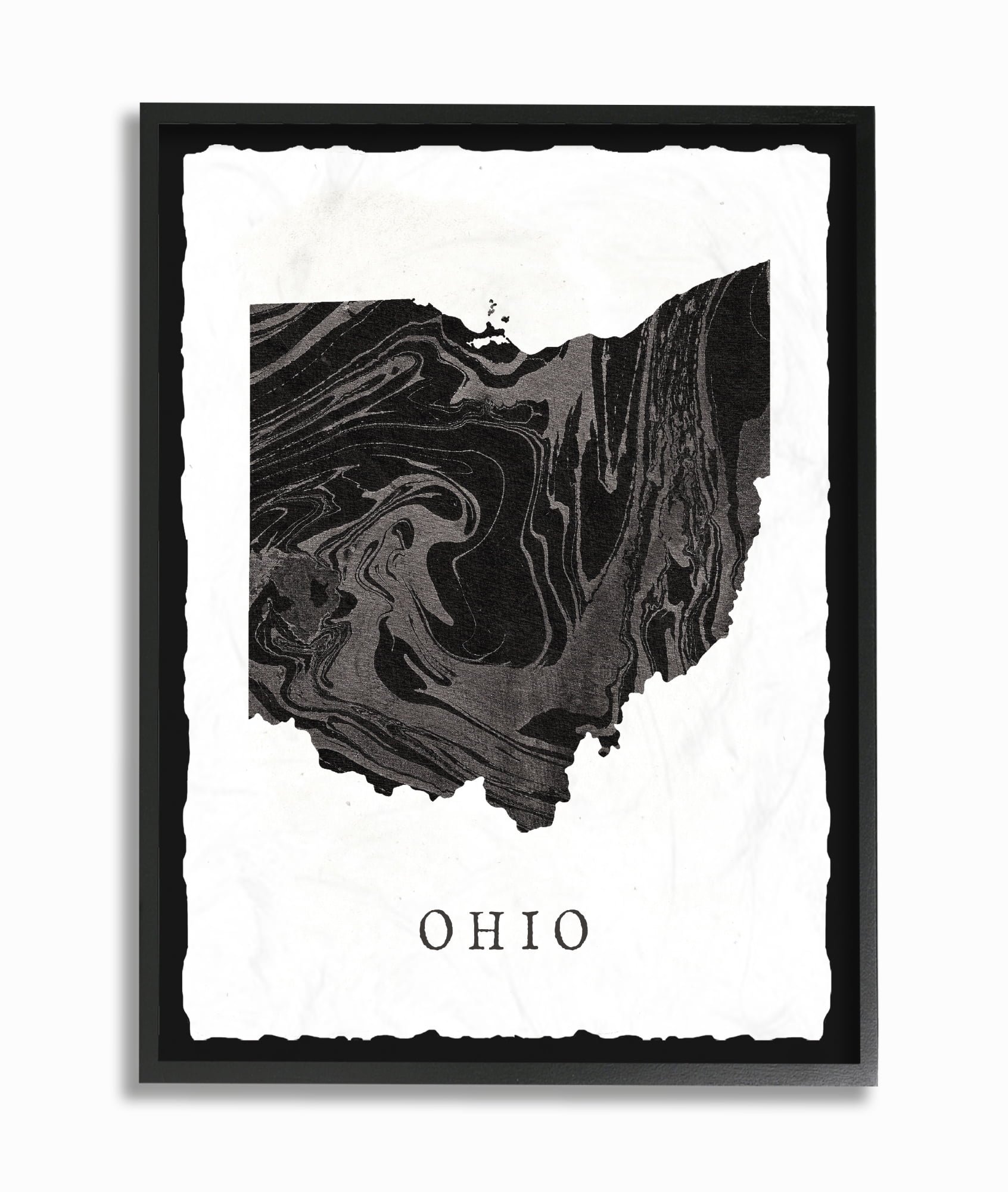The Stupell Home Decor Collection Black and Grey Marbled Paper Ohio State Silhouette Framed Giclee Texturized Art, 11 x 1.5 x 14