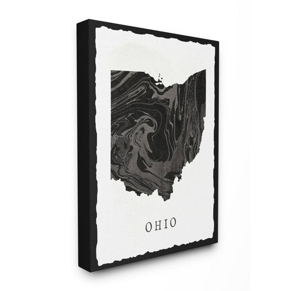 The Stupell Home Decor Collection Black and Grey Marbled Paper Ohio State Silhouette Stretched Canvas Wall Art, 16 x 1.5 x 20
