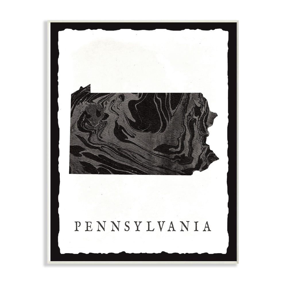 The Stupell Home Decor Collection Black and Grey Marbled Paper Pennsylvania State Silhouette Wall Plaque Art, 10 x 0.5 x 15