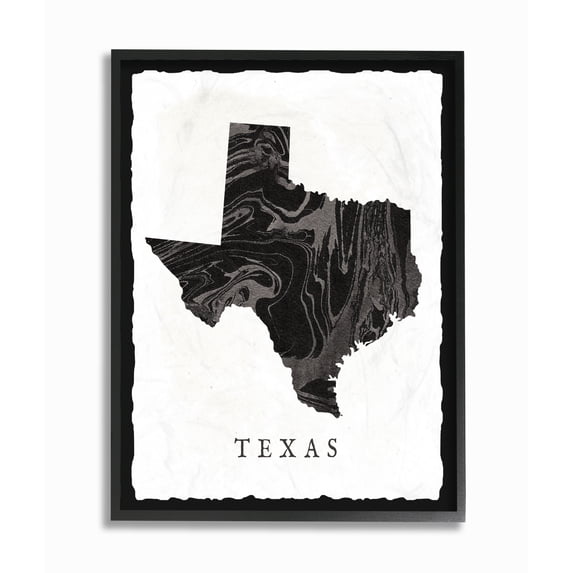 The Stupell Home Decor Collection Black and Grey Marbled Paper Texas State Silhouette Framed Giclee Texturized Art, 11 x 1.5 x 14