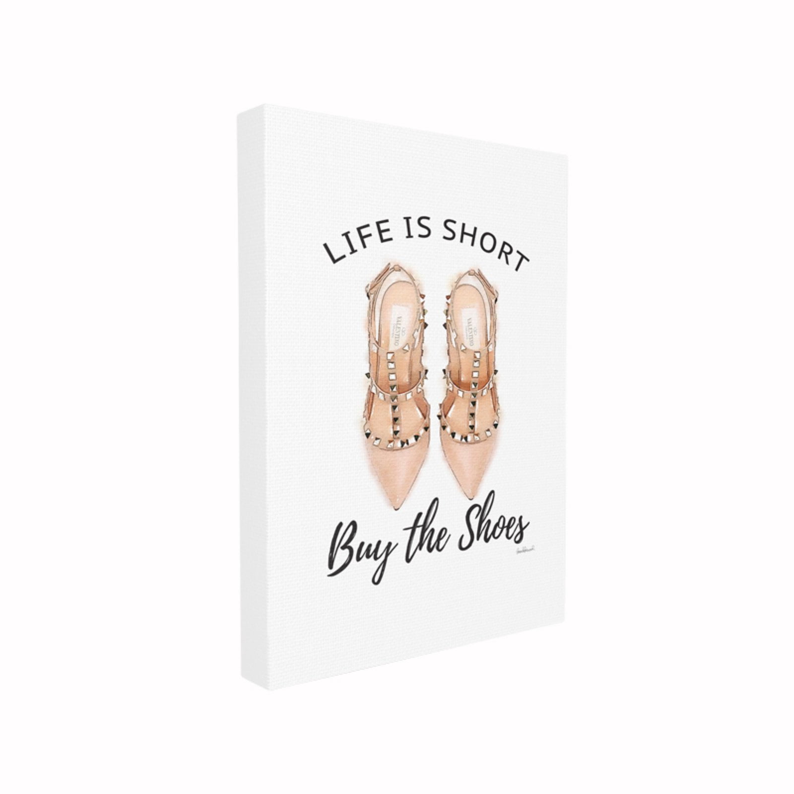 The Stupell Home Decor Collection Black and Peach Pink Life Is Short Buy The Shoes Typography XXL Stretched Canvas Wall Art, 30 x 1.5 x 40