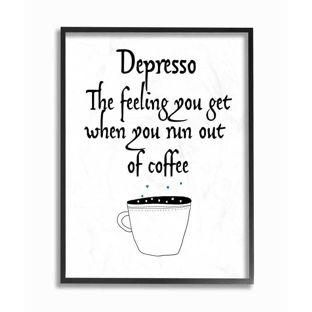 The Stupell Home Decor Collection Black and White Depresso Funny Coffee Saying Typography Framed Giclee Texturized Art, 11 x 14