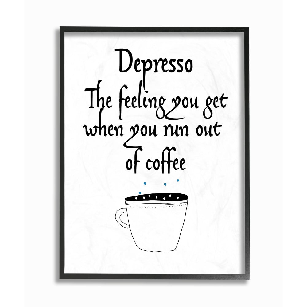 The Stupell Home Decor Collection Black and White Depresso Funny Coffee Saying Typography Framed Giclee Texturized Art, 16 x 20