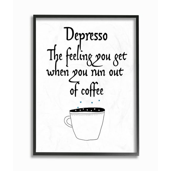 The Stupell Home Decor Collection Black and White Depresso Funny Coffee Saying Typography Framed Giclee Texturized Art, 16 x 20