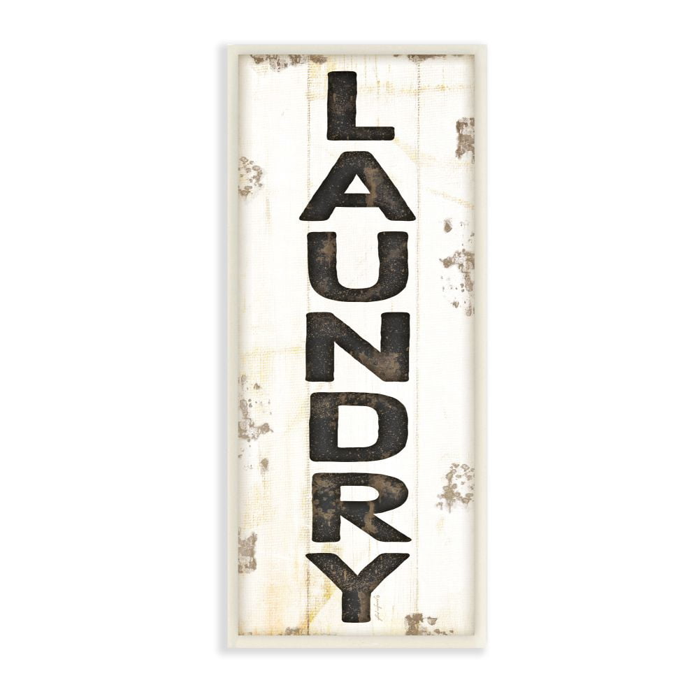 The Stupell Home Decor Collection Black and White Distressed Planked Look Laundry Typography Wall Plaque Art