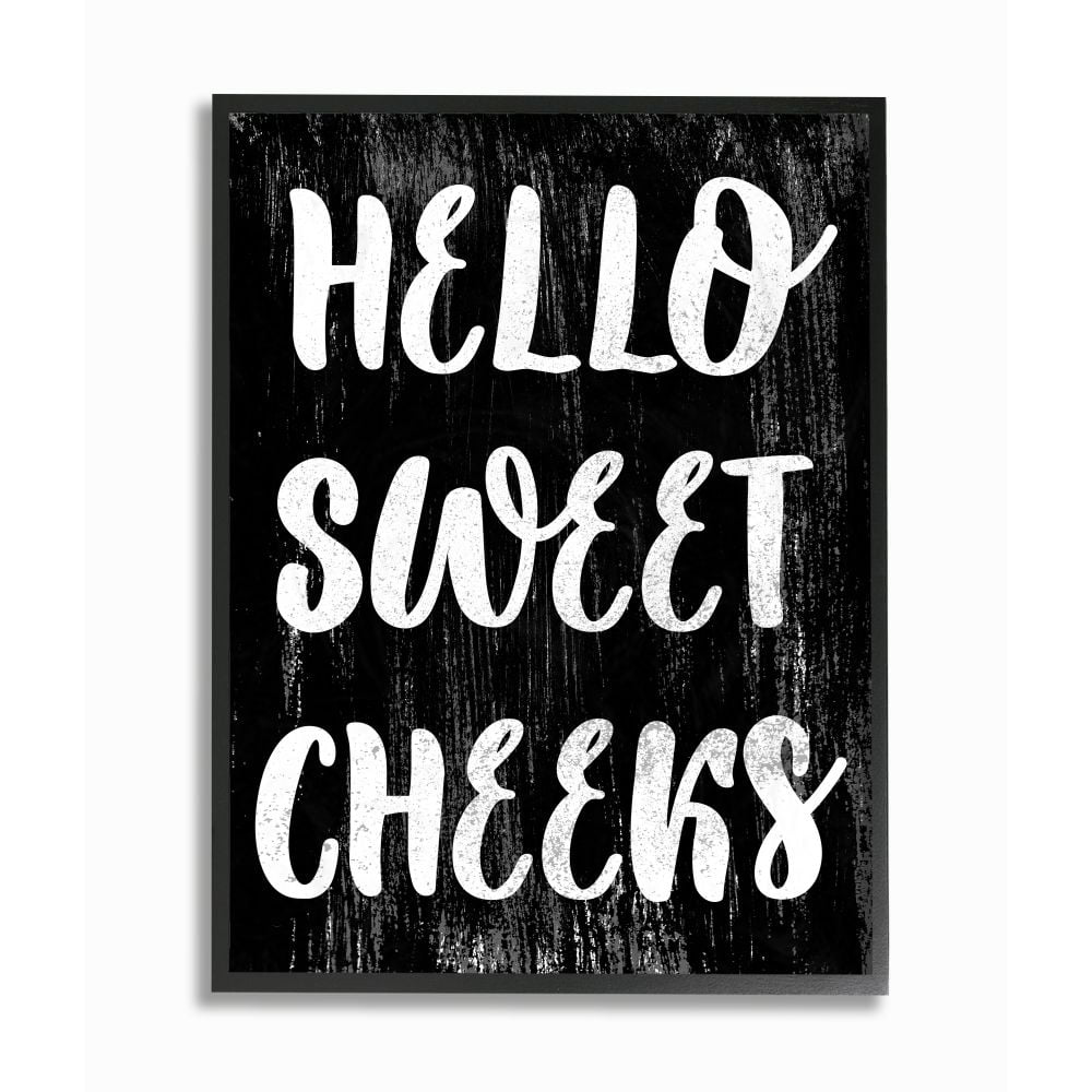 The Stupell Home Decor Collection Black and White Distressed Textured Hello Sweet Cheeks Black Framed Giclee Texturized Art