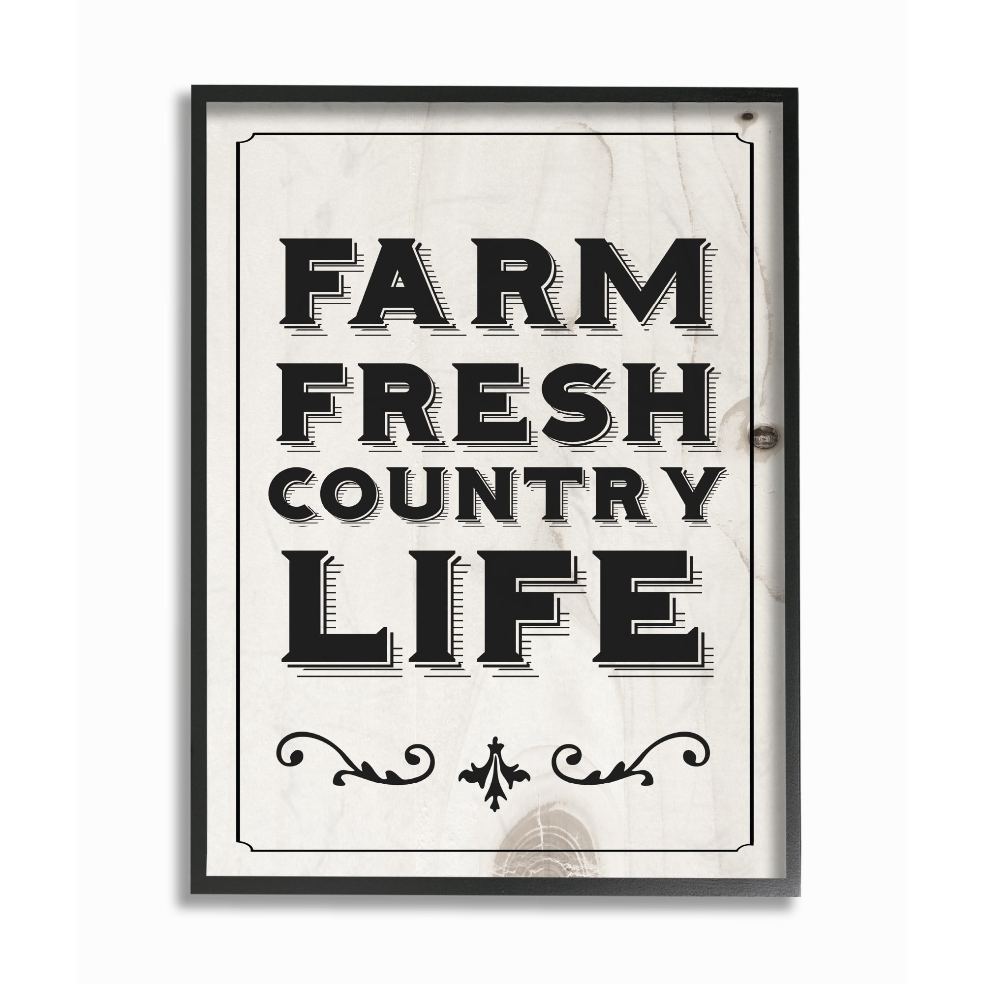 The Stupell Home Decor Collection Black and White Farm Fresh Country Life Typography Oversized Framed Giclee Texturized Art, 16 x 1.5 x 20