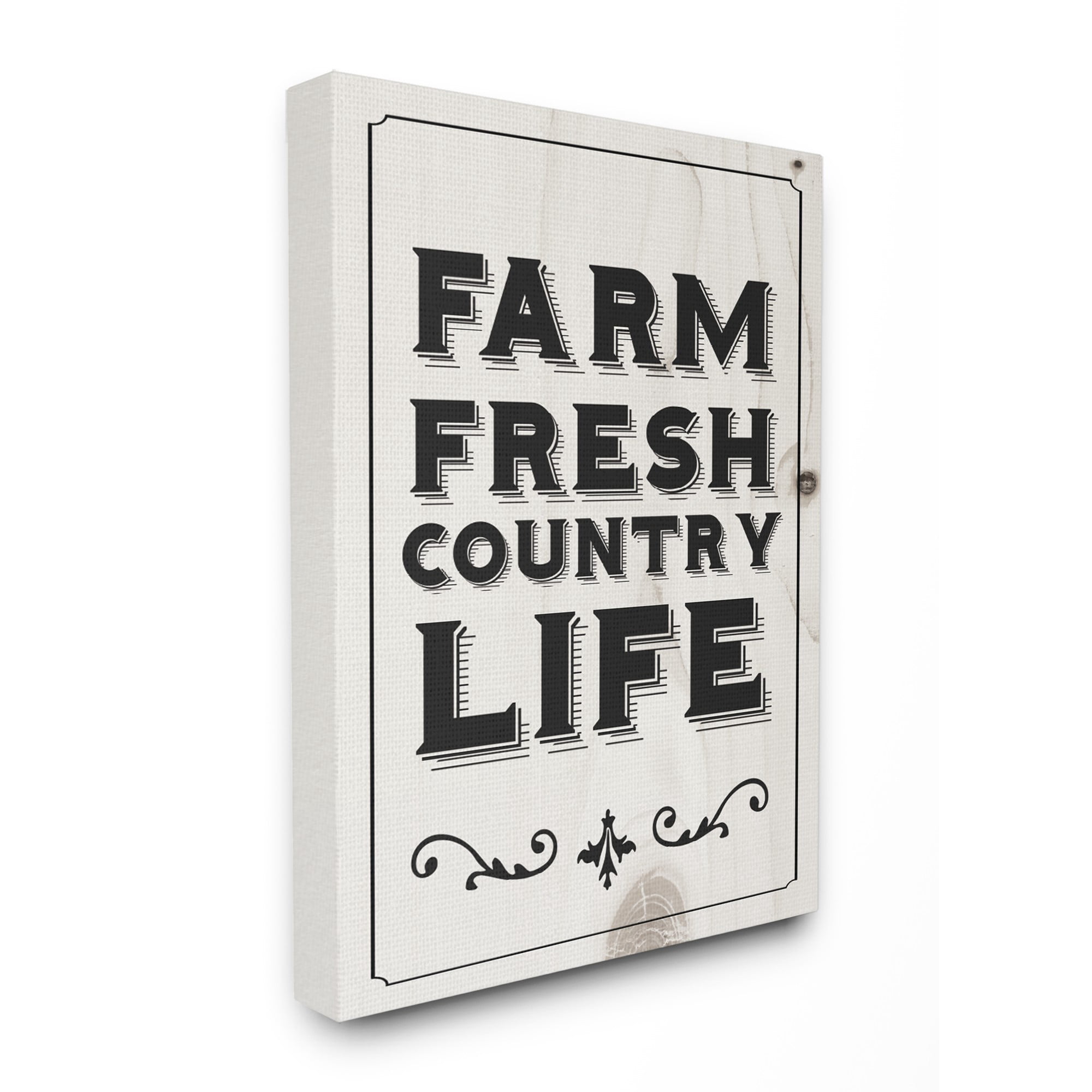 The Stupell Home Decor Collection Black and White Farm Fresh Country Life Typography Oversized Stretched Canvas Wall Art, 24 x 1.5 x 30
