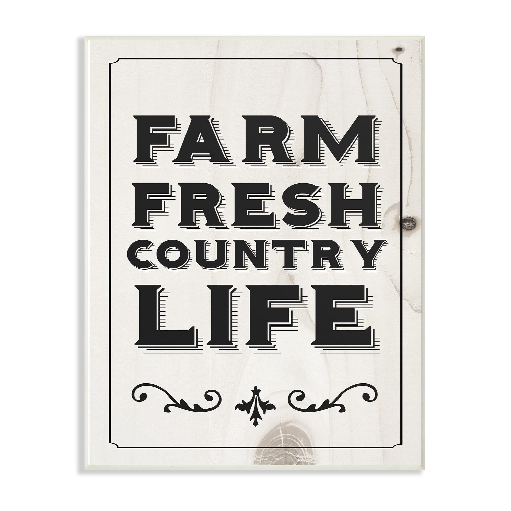 The Stupell Home Decor Collection Black and White Farm Fresh Country Life Typography Wall Plaque Art, 10 x 0.5 x 15