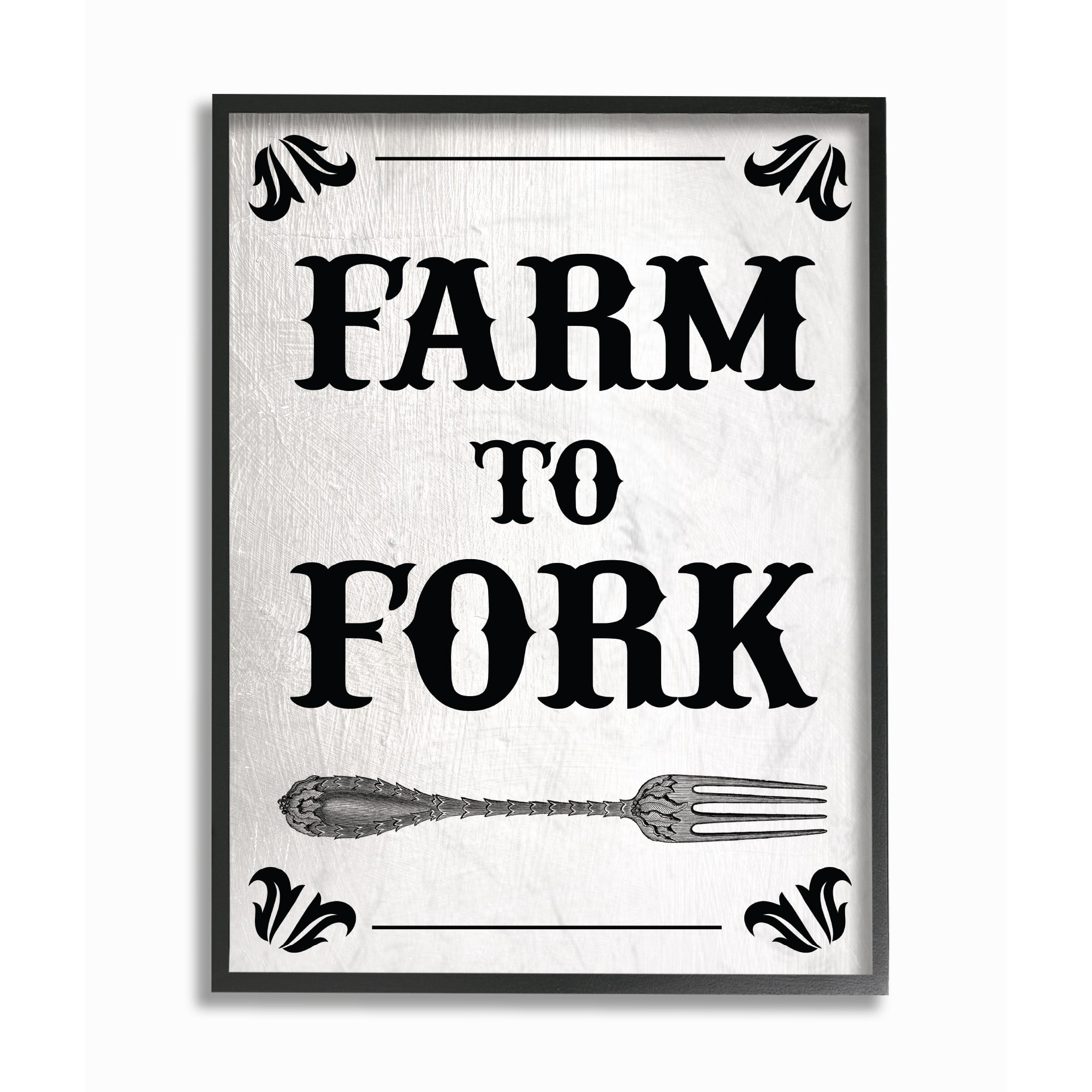 The Stupell Home Decor Collection Black and White Farm To Fork Country Typography Framed Giclee Texturized Art, 11 x 1.5 x 14