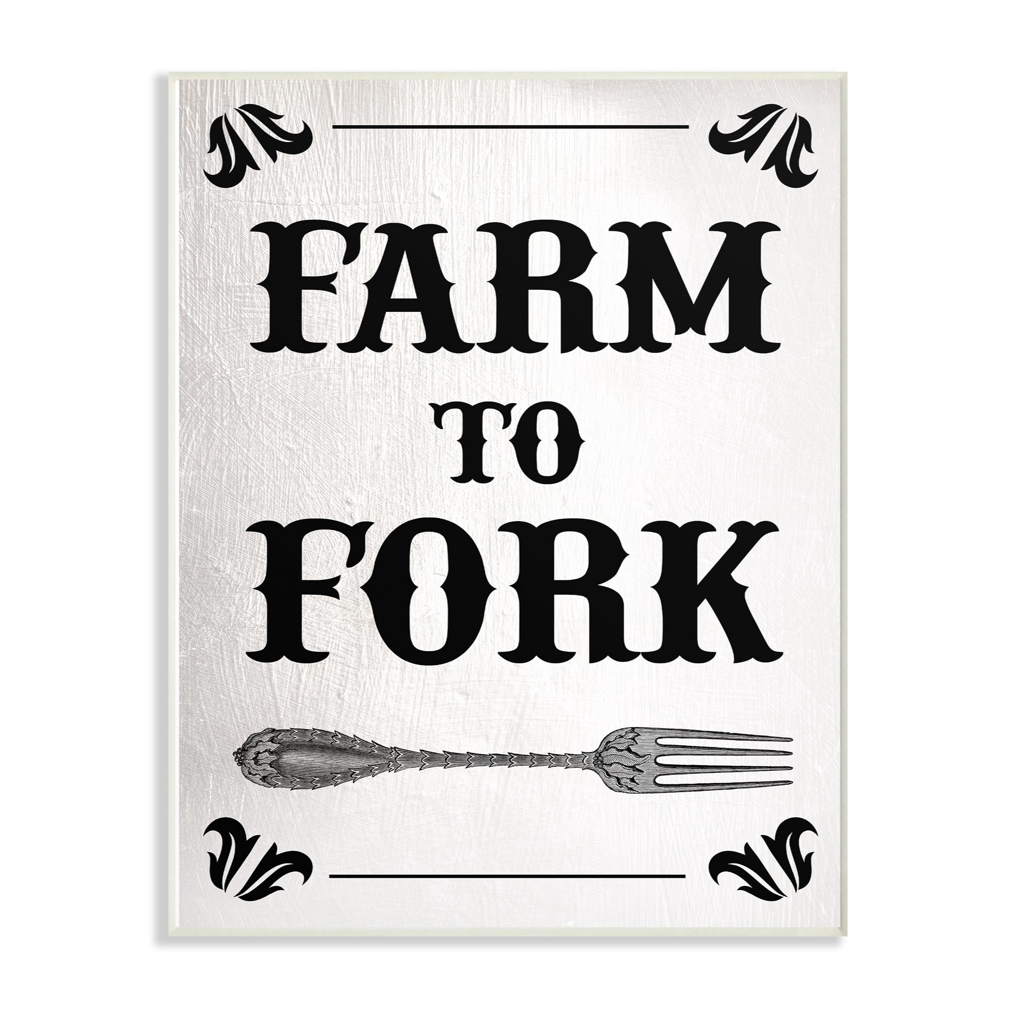 The Stupell Home Decor Collection Black and White Farm To Fork Country Typography Wall Plaque Art, 10 x 0.5 x 15
