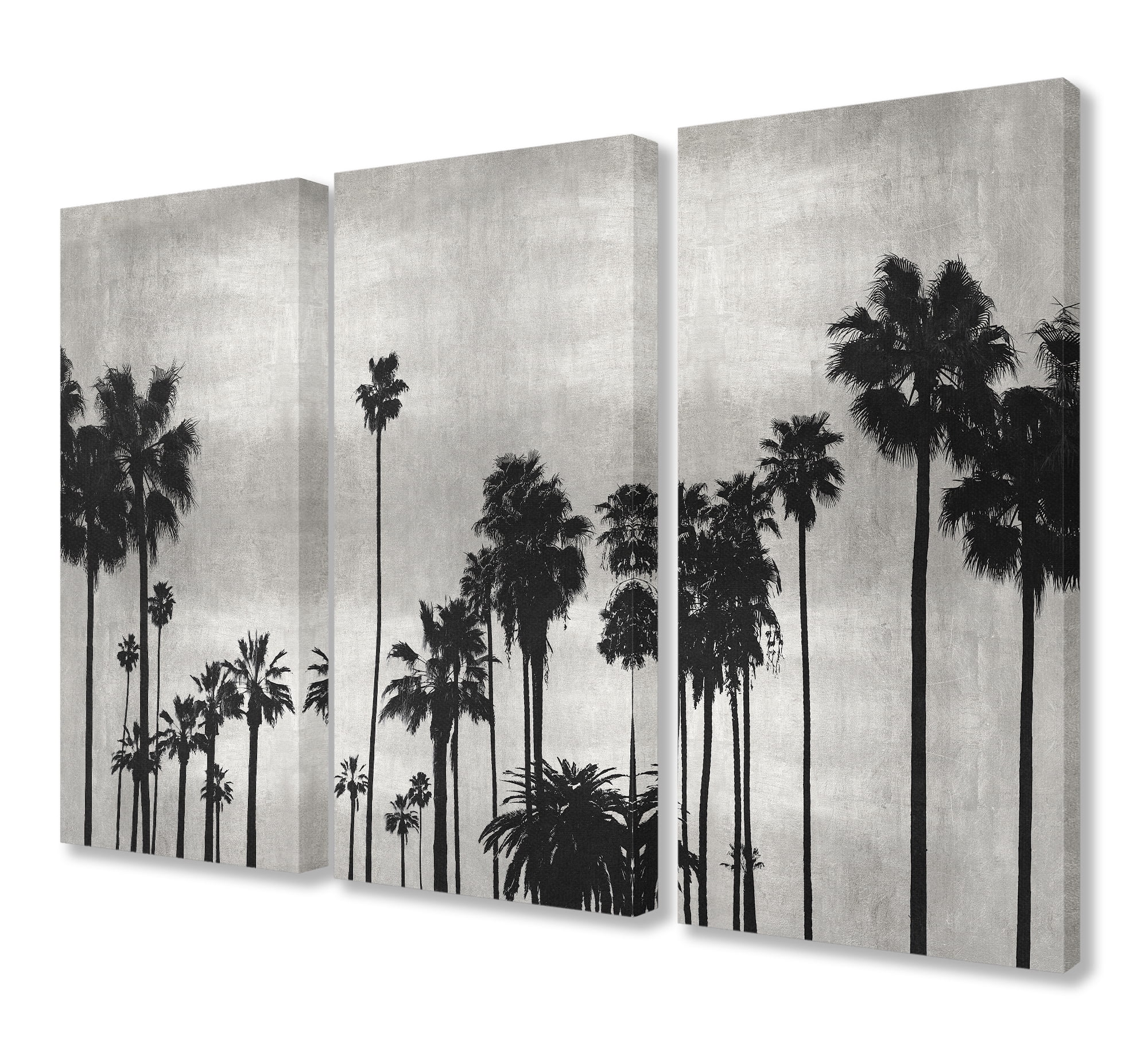 Black and White Palm Tree Silhouette Canvas Triptych