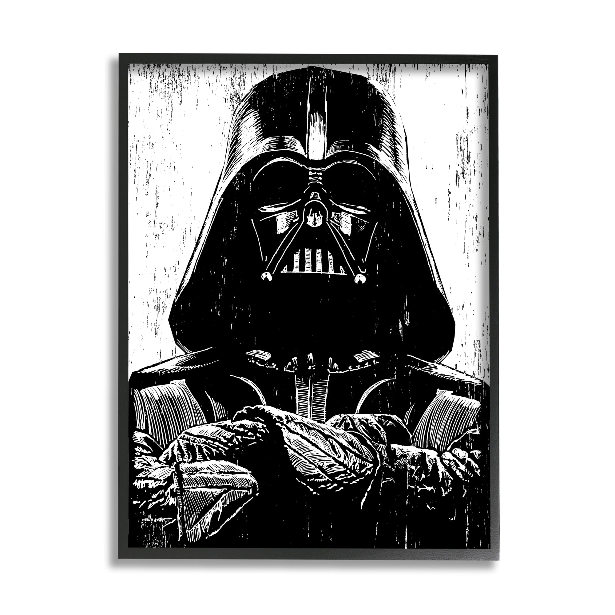 The Stupell Home Decor Collection Black and White Star Wars Darth Vader Distressed Wood Etching Oversized Framed Giclee Texturized Art, 16 x 1.5 x 20