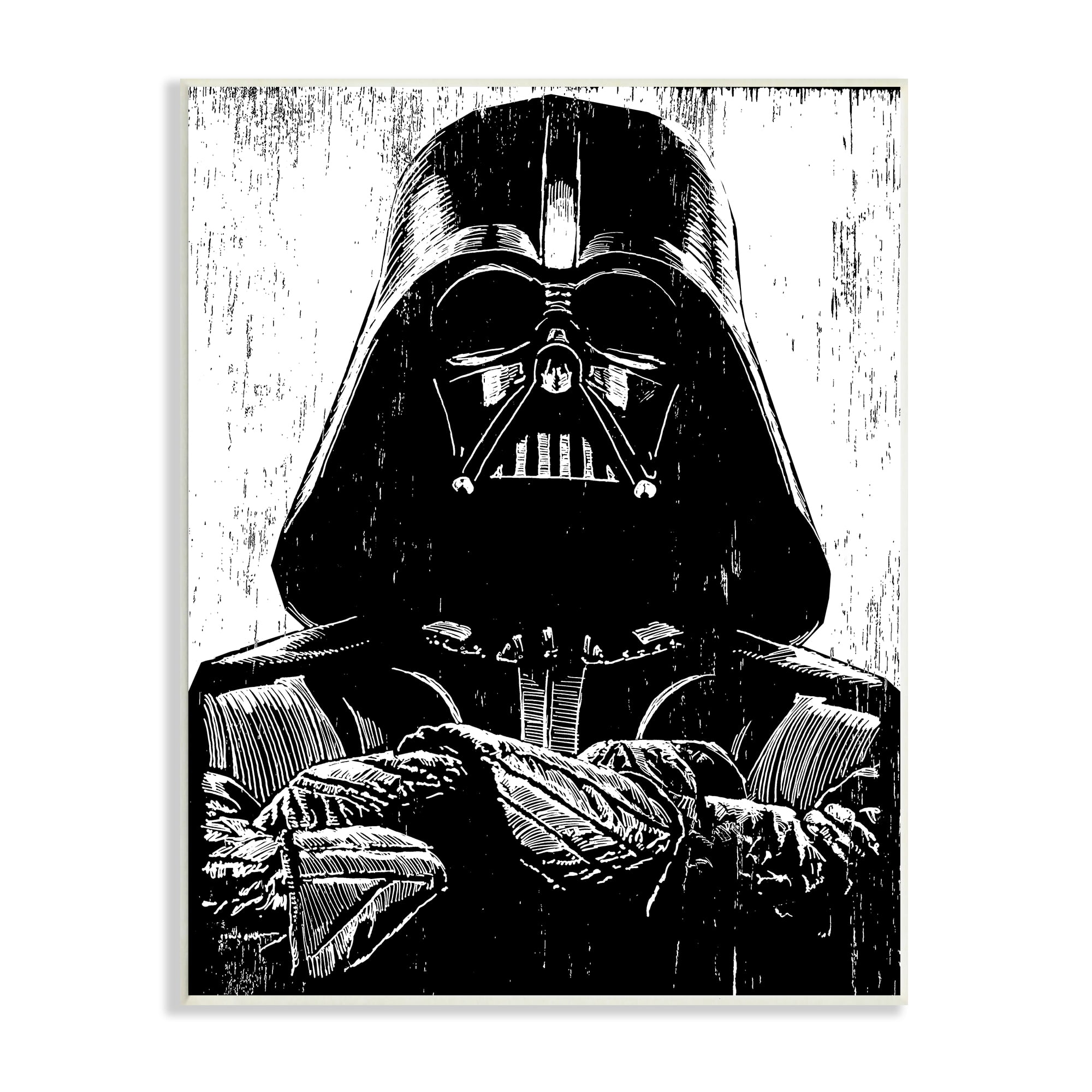 The Stupell Home Decor Collection Black and White Star Wars Darth Vader Distressed Wood Etching Oversized Wall Plaque Art, 12.5 x 0.5 x 18.5
