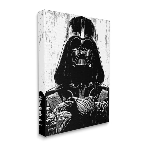 The Stupell Home Decor Collection Black and White Star Wars Darth Vader Distressed Wood Etching XXL Stretched Canvas Wall Art, 30 x 1.5 x 40