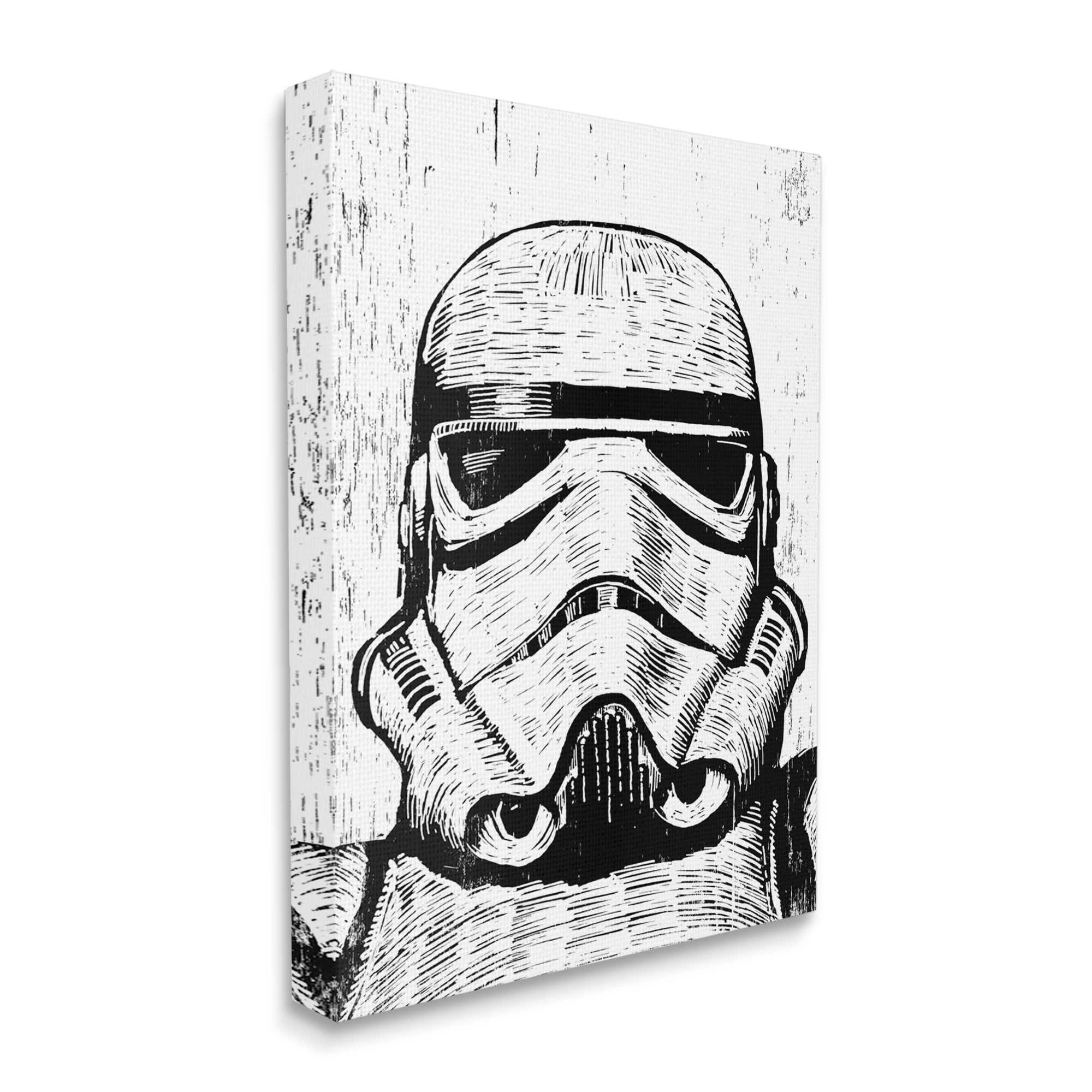 The Stupell Home Decor Collection Black and White Star Wars Stormtrooper Distressed Wood Etching Wall Art Canvas