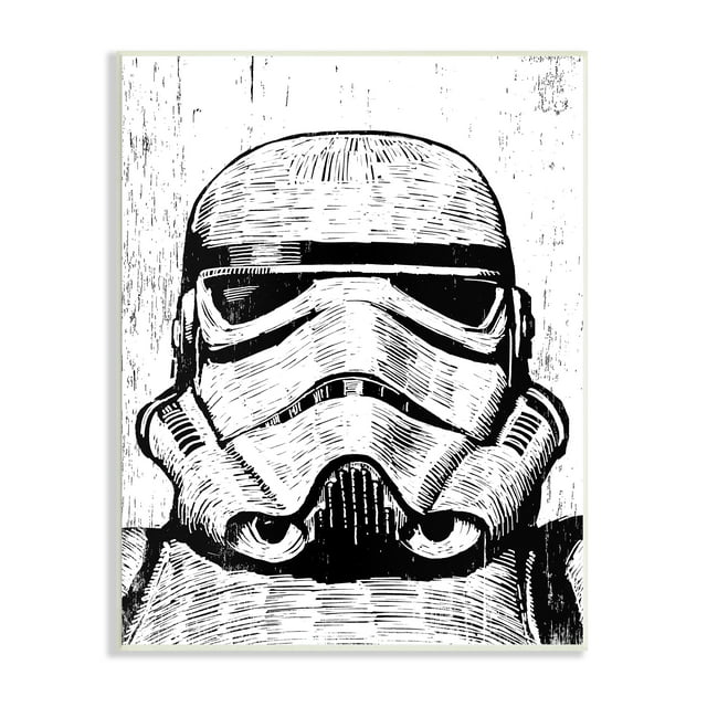 The Stupell Home Decor Collection Black and White Star Wars Stormtrooper Distressed Wood Etching Wall Plaque Art, 10 x 0.5 x 15