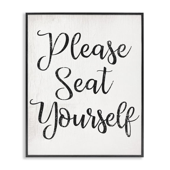 Stupell Industries Traditional Black and White Textured Wood Look Please Seat Yourself Script Typography Black Framed Giclee Art, 11 x 14, by Lil' Rue