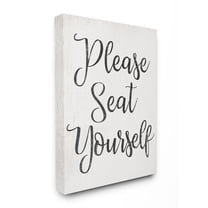 The Stupell Home Decor Collection Black and White Textured Wood Look Please Seat Yourself Script Typography Canvas Wall Art