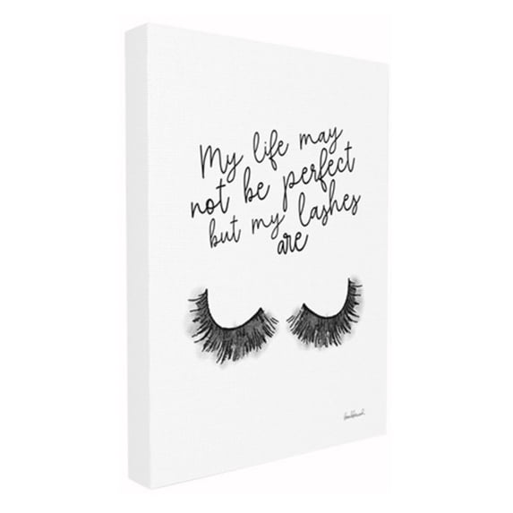 The Stupell Home Decor Collection Black and White Typography Perfect Lashes in Life Oversized Stretched Canvas Wall Art, 24 x 1.5 x 30