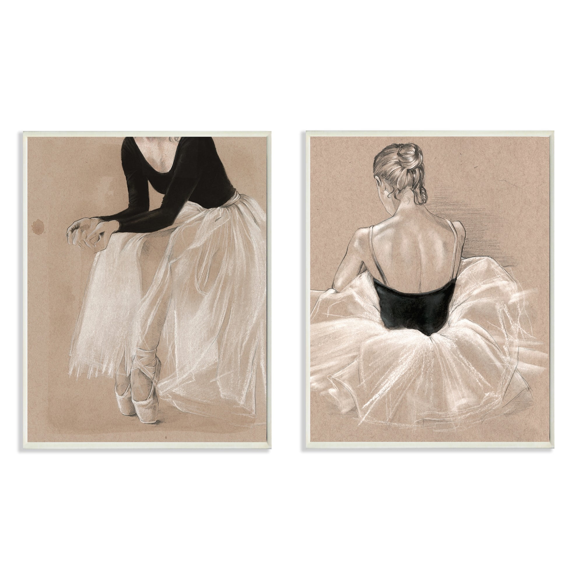 The Stupell Home Decor Collection Black and White on Tan Ballet Drawing Study 2pc Wall Plaque Art Set, 10 x 0.5 x 15
