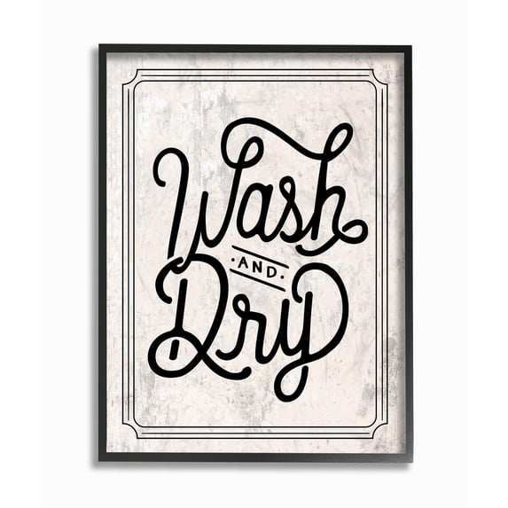 The Stupell Home Decor Collection Black on Off White Wash And Dry Cursive Elegant Typography Framed Giclee Texturized Art, 16 x 20
