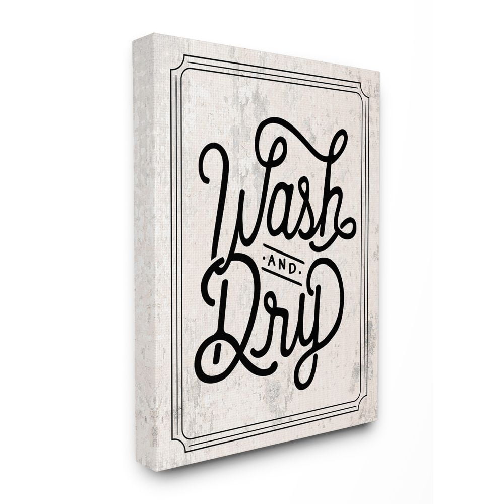 The Stupell Home Decor Collection Black on Off White Wash And Dry Cursive Elegant Typography Stretched Canvas Wall Art, 24 x 30