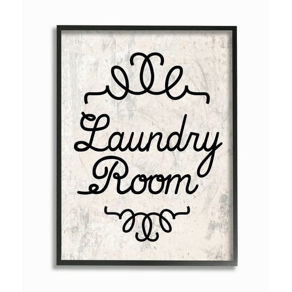 The Stupell Home Decor Collection Black on White Washed Texture Laundry Room Cursive Typography Framed Giclee Texturized Art, 11 x 14