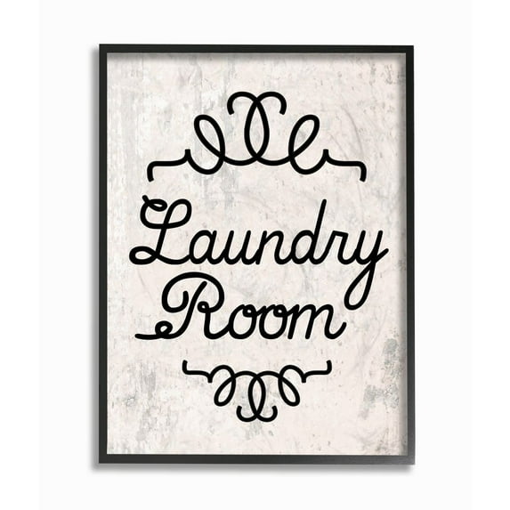 The Stupell Home Decor Collection Black on White Washed Texture Laundry Room Cursive Typography Framed Giclee Texturized Art, 16 x 20