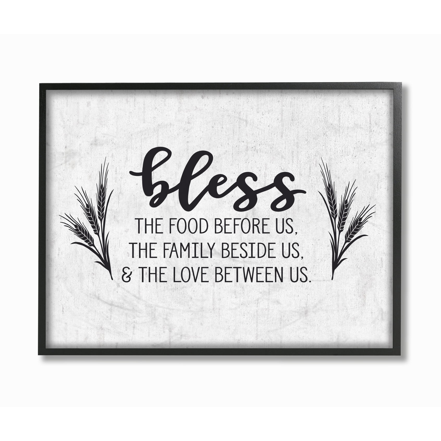 The Stupell Home Decor Collection Bless The Food and Family with Wheat Subtle Birch Typography Oversized Framed Giclee Texturized Art, 16 x 1.5 x 20
