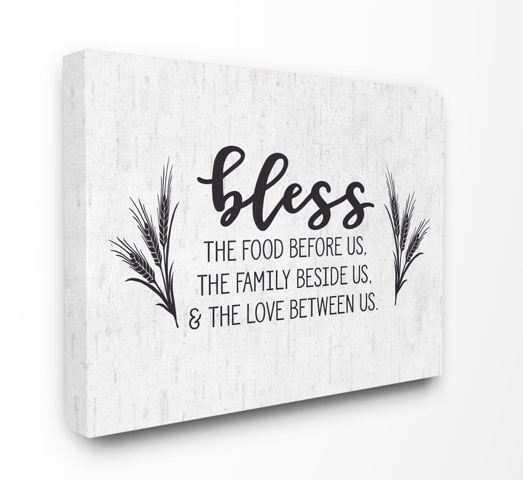 The Stupell Home Decor Collection Bless The Food and Family with Wheat Subtle Birch Typography XXL Stretched Canvas Wall Art, 30 x 1.5 x 40