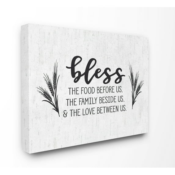 The Stupell Home Decor Collection Bless The Food and Family with Wheat Subtle Birch Typography XXL Stretched Canvas Wall Art, 30 x 1.5 x 40
