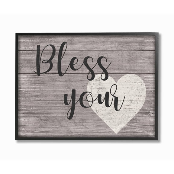 The Stupell Home Decor Collection Bless Your Heart Grey Planked Texture Script Typography Framed Giclee Texturized Art, 11 x 14