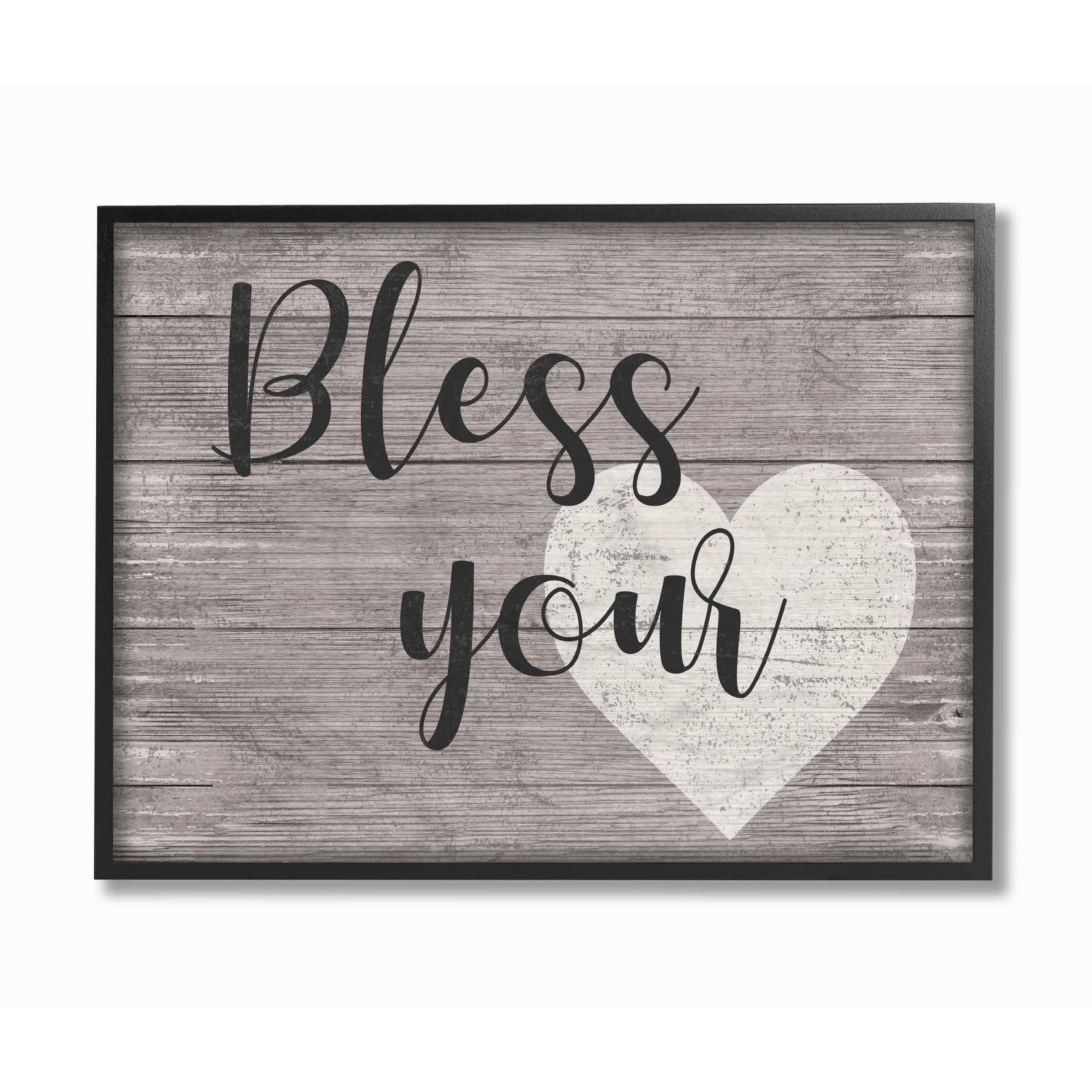 The Stupell Home Decor Collection Bless Your Heart Grey Planked Texture Script Typography Framed Giclee Texturized Art, 16 x 20